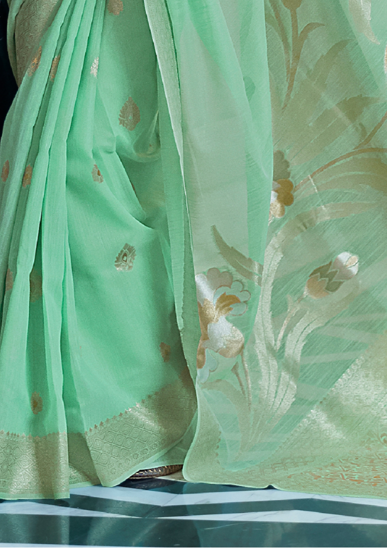 Teal Pure linen weaving saree