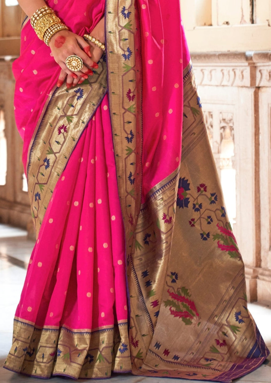 Paithani Silk Zari Weaving Pink Saree