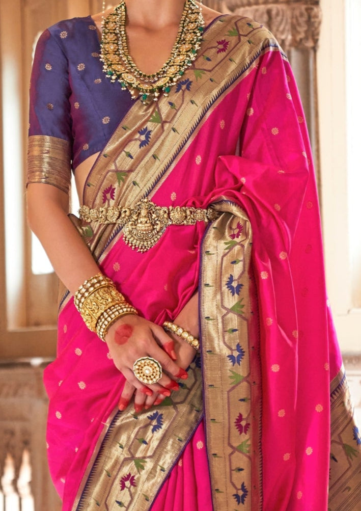 Paithani Silk Zari Weaving Pink Saree