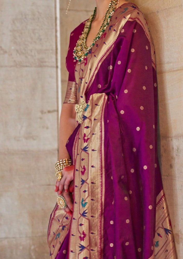 Paithani Silk Zari Weaving Purple Saree