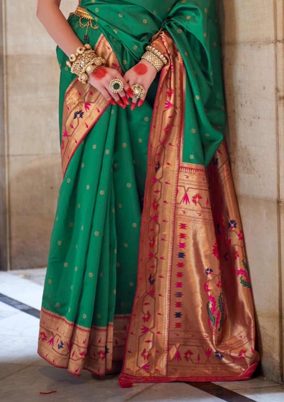 Paithani Silk Zari Weaving Green Saree