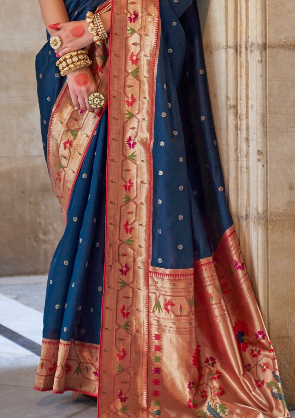 Paithani Silk Zari Weaving Navy Blue Saree