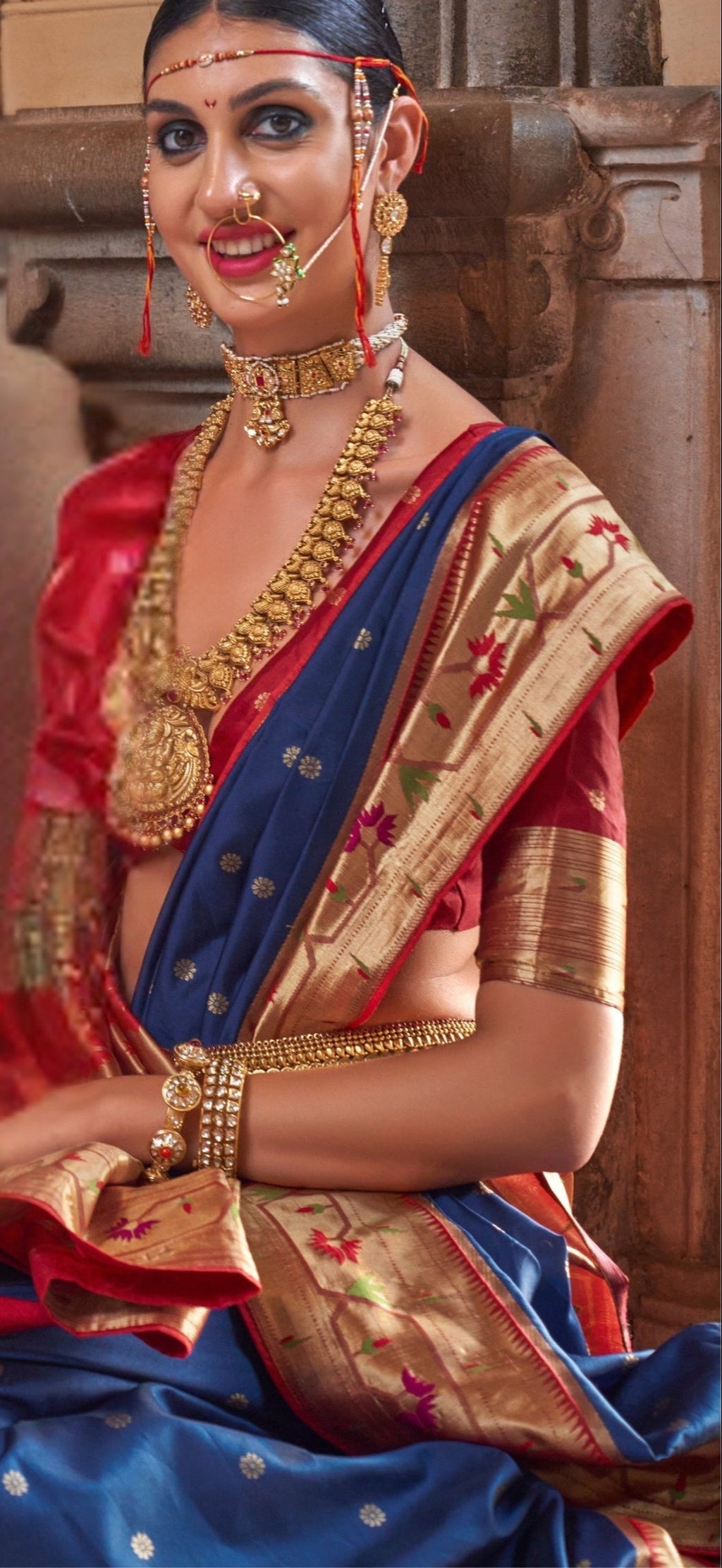 Paithani Silk Zari Weaving Navy Blue Saree
