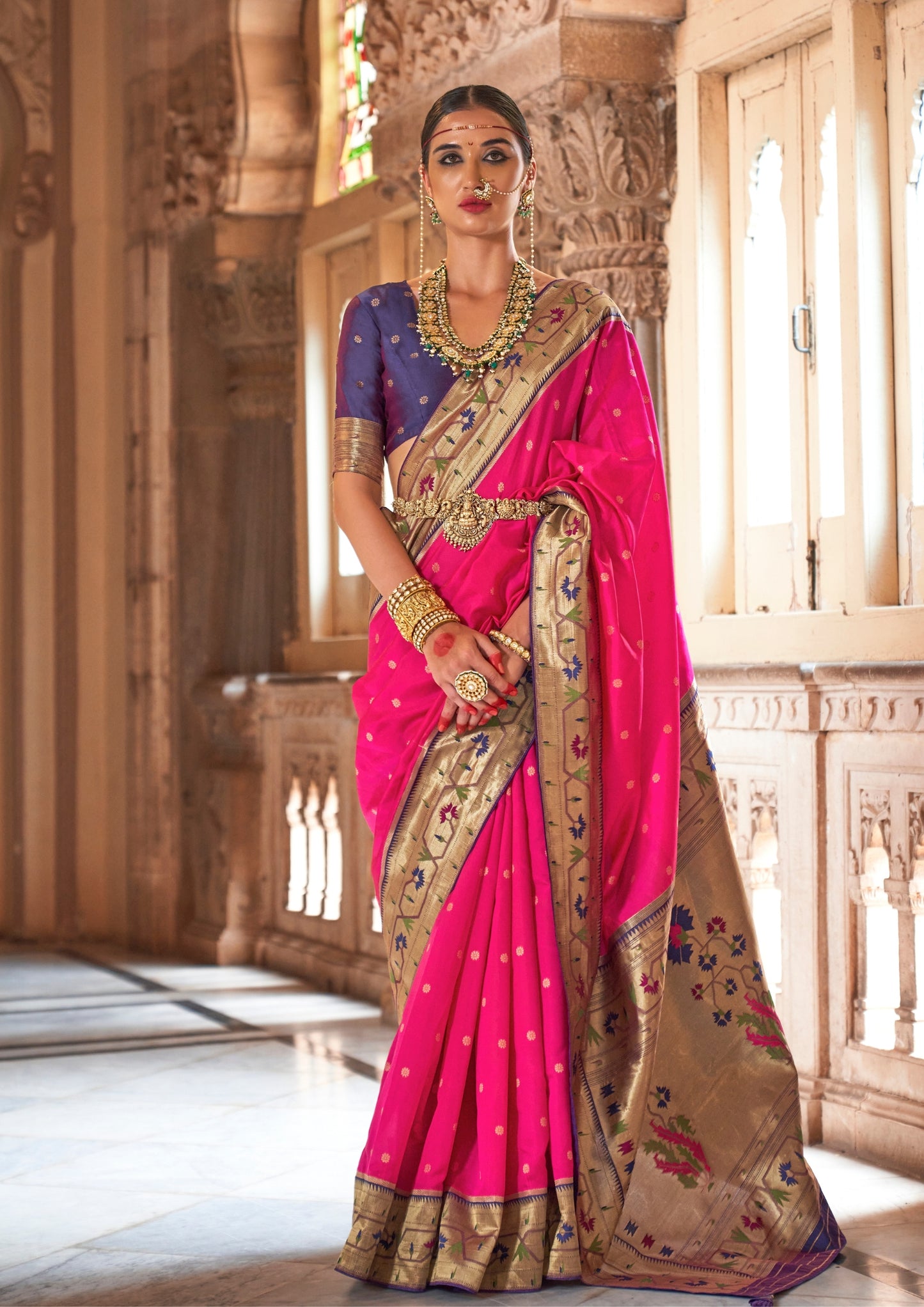 Paithani Silk Zari Weaving Pink Saree