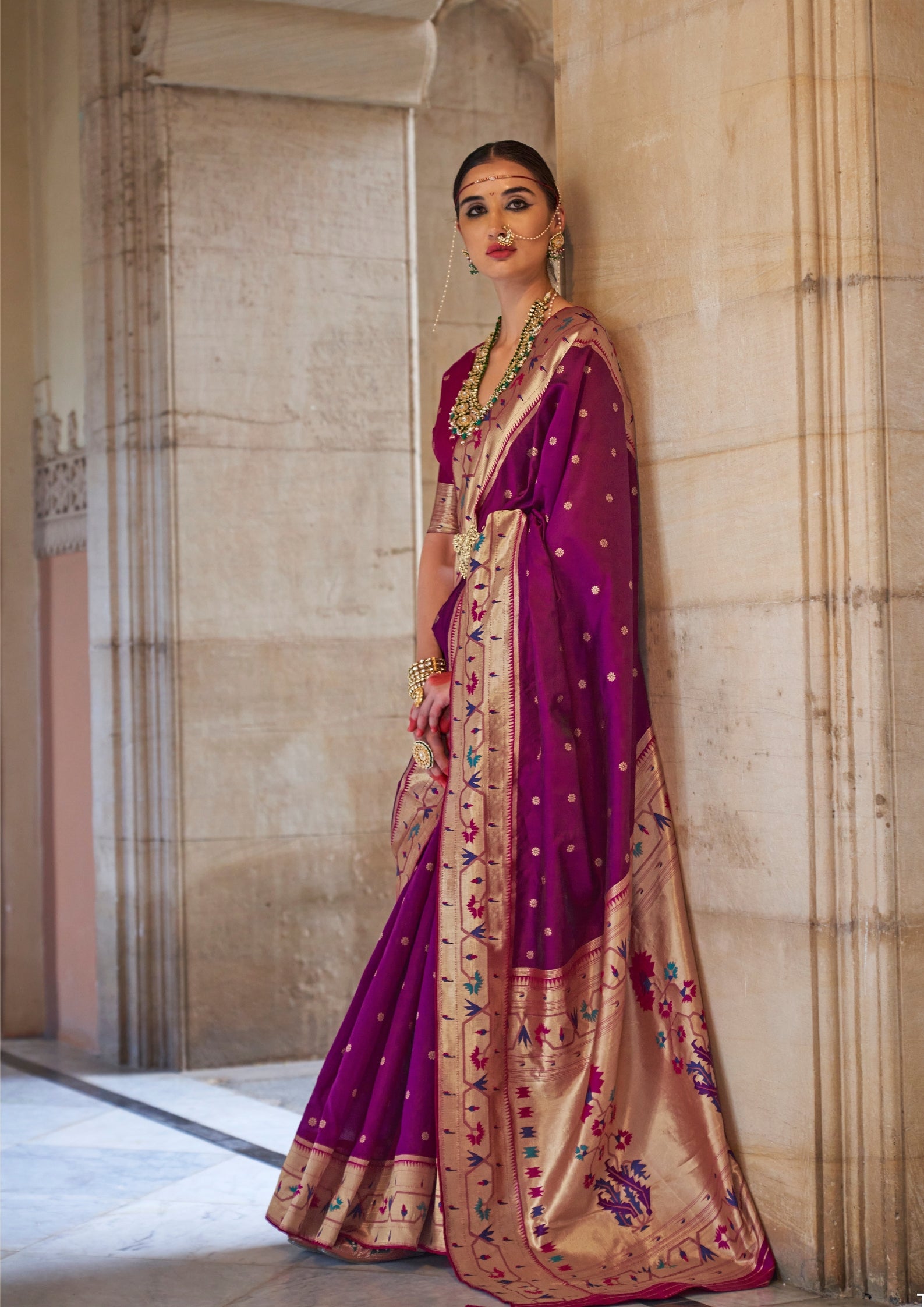 Paithani Silk Zari Weaving Purple Saree