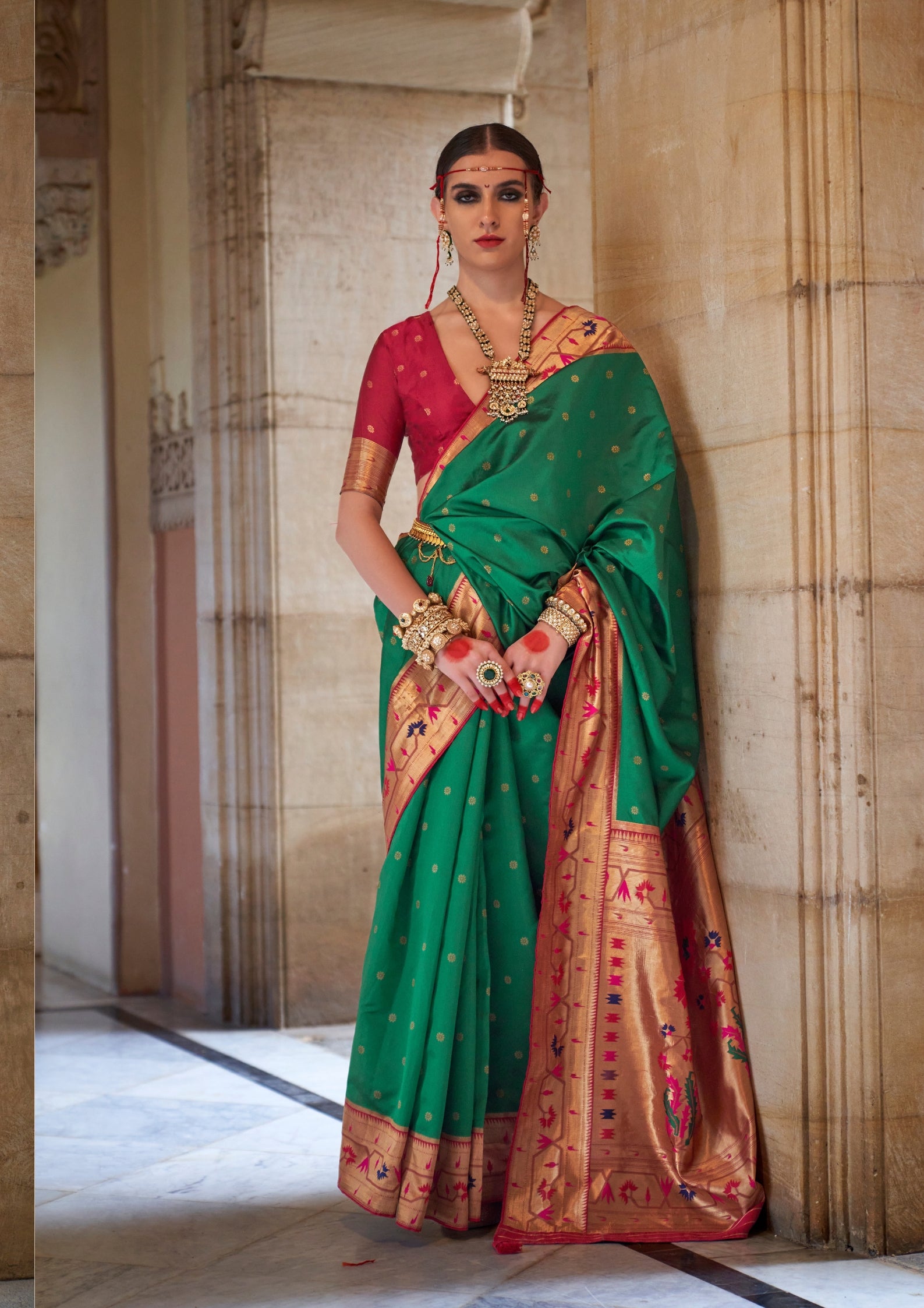 Paithani Silk Zari Weaving Green Saree