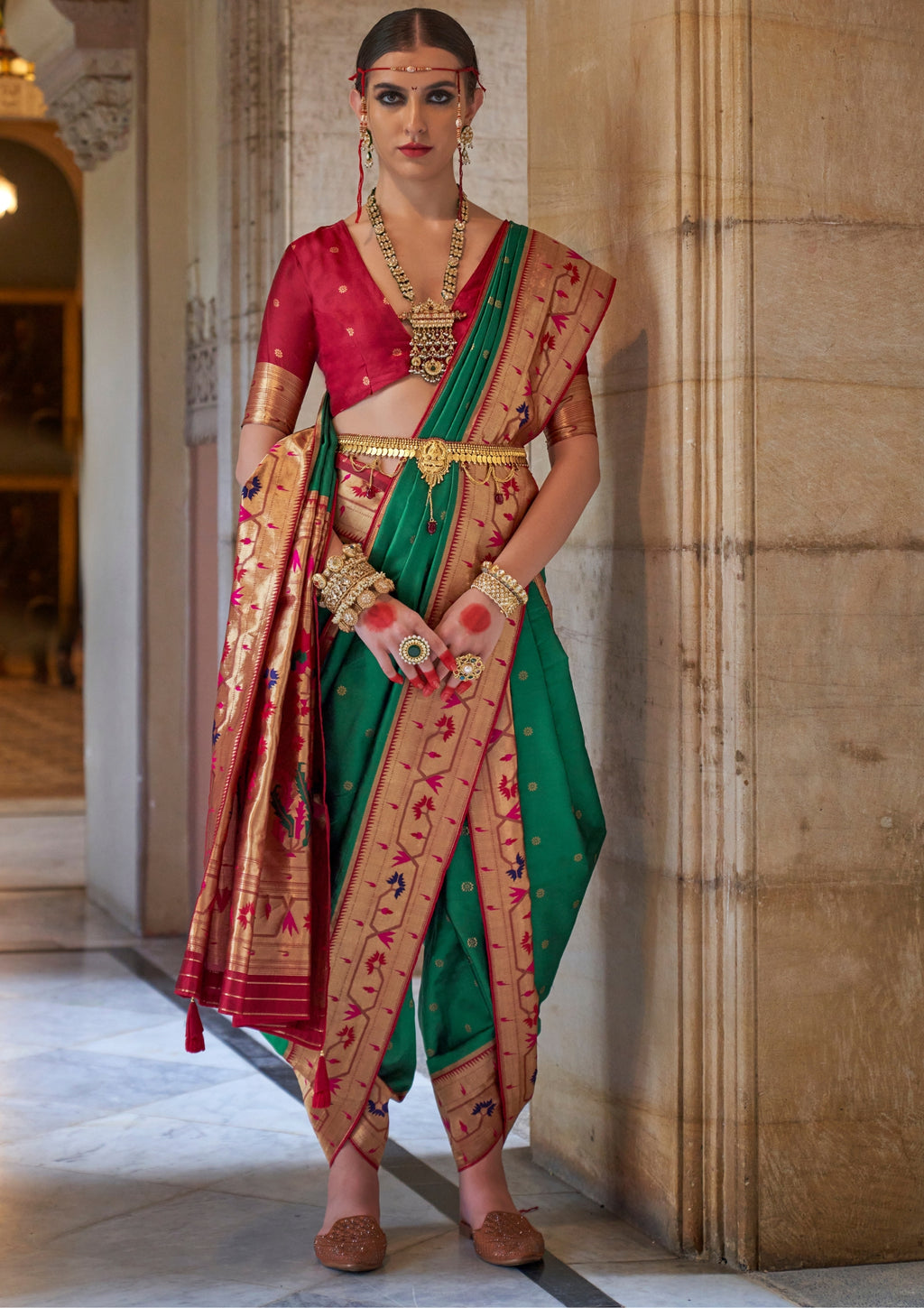 Paithani Silk Zari Weaving Green Saree