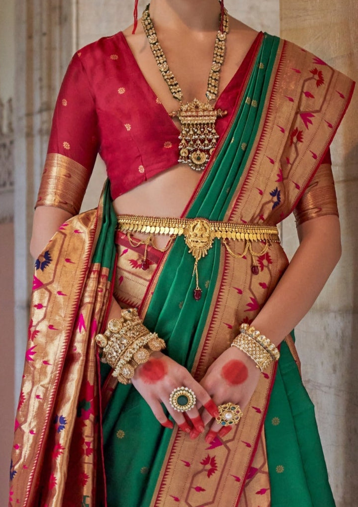 Paithani Silk Zari Weaving Green Saree