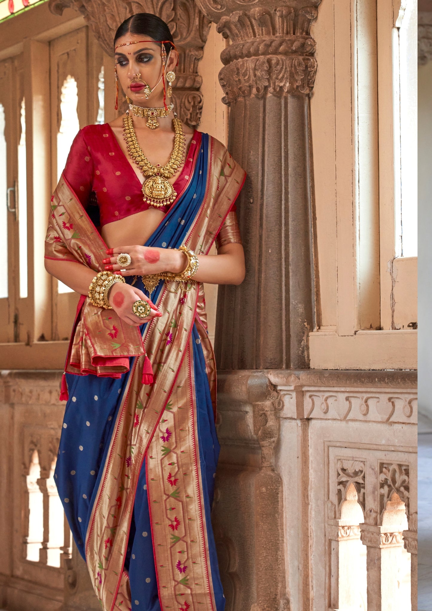 Paithani Silk Zari Weaving Navy Blue Saree