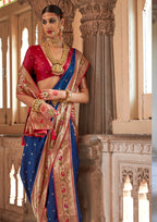 Paithani Silk Zari Weaving Navy Blue Saree