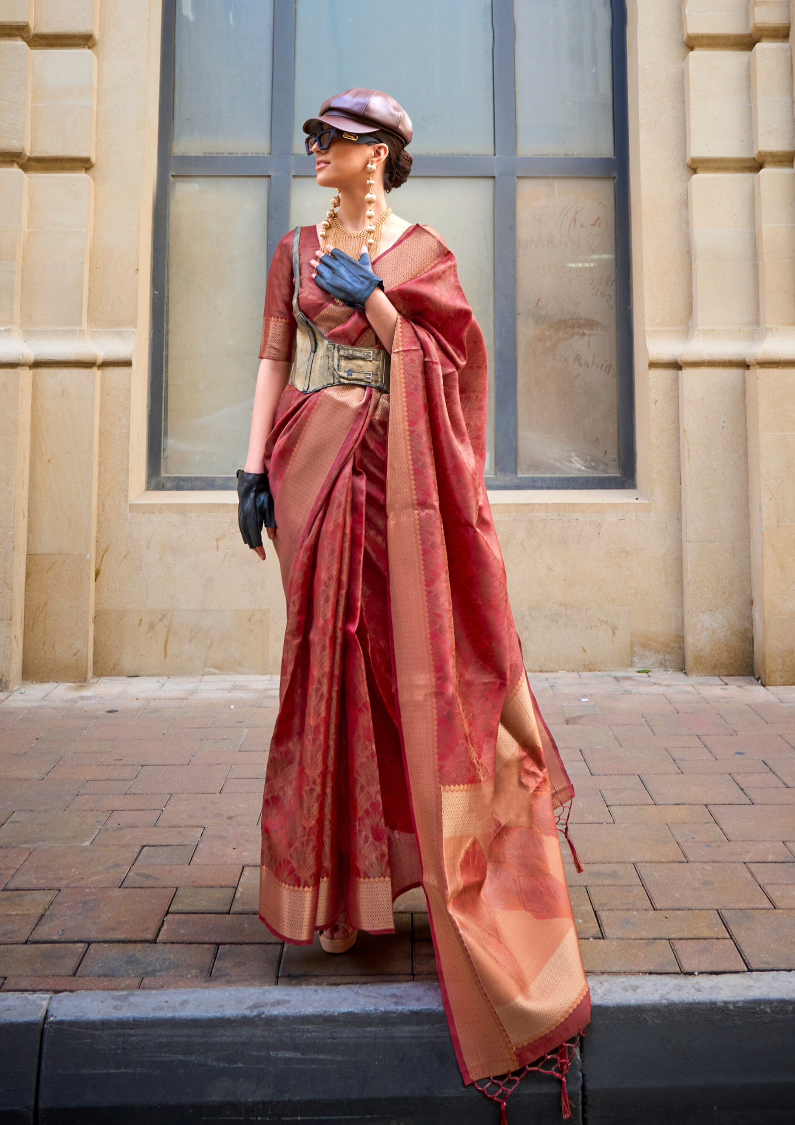 Red Two Tone Organza Weaving Saree