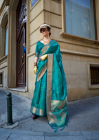 Turqoise Two Tone Organza Weaving Saree
