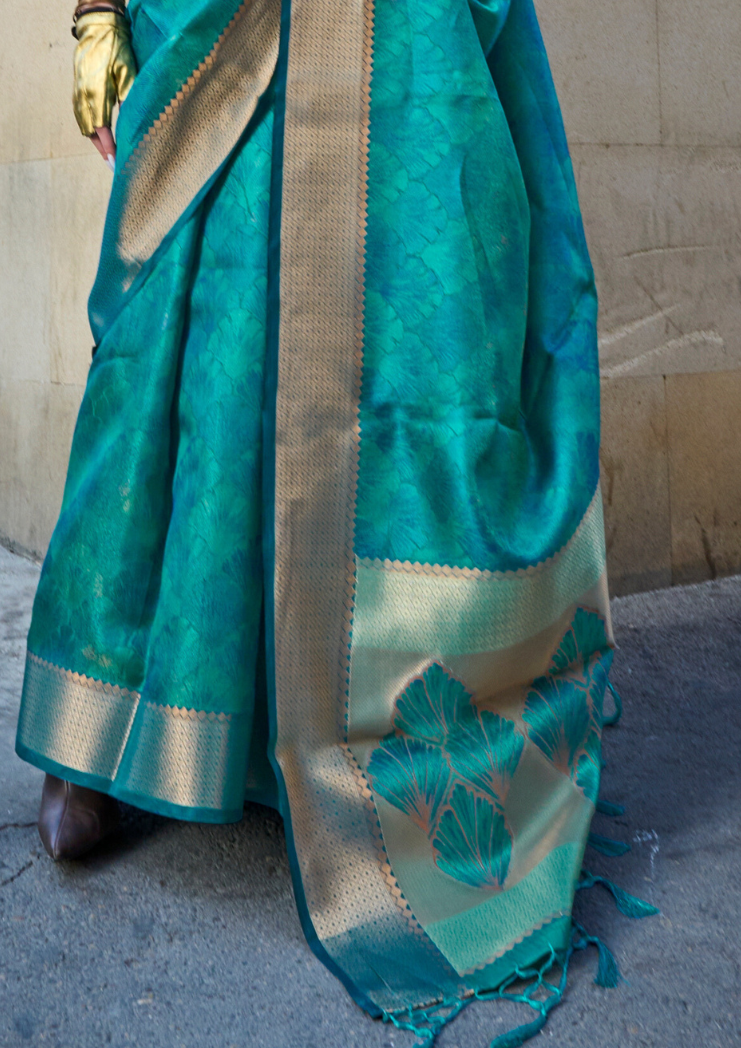 Turqoise Two Tone Organza Weaving Saree