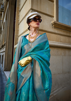 Turqoise Two Tone Organza Weaving Saree