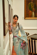 Light Blue Modal  silk Pashmina Pallu Saree