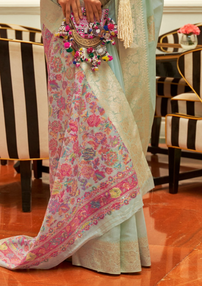 Light Blue Modal  silk Pashmina Pallu Saree