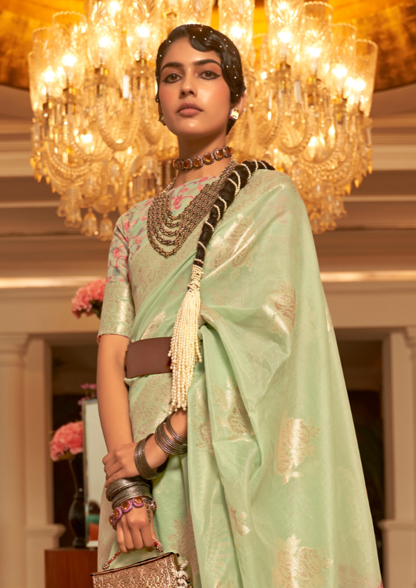 Light Green Modal silk Pashmina Pallu Saree