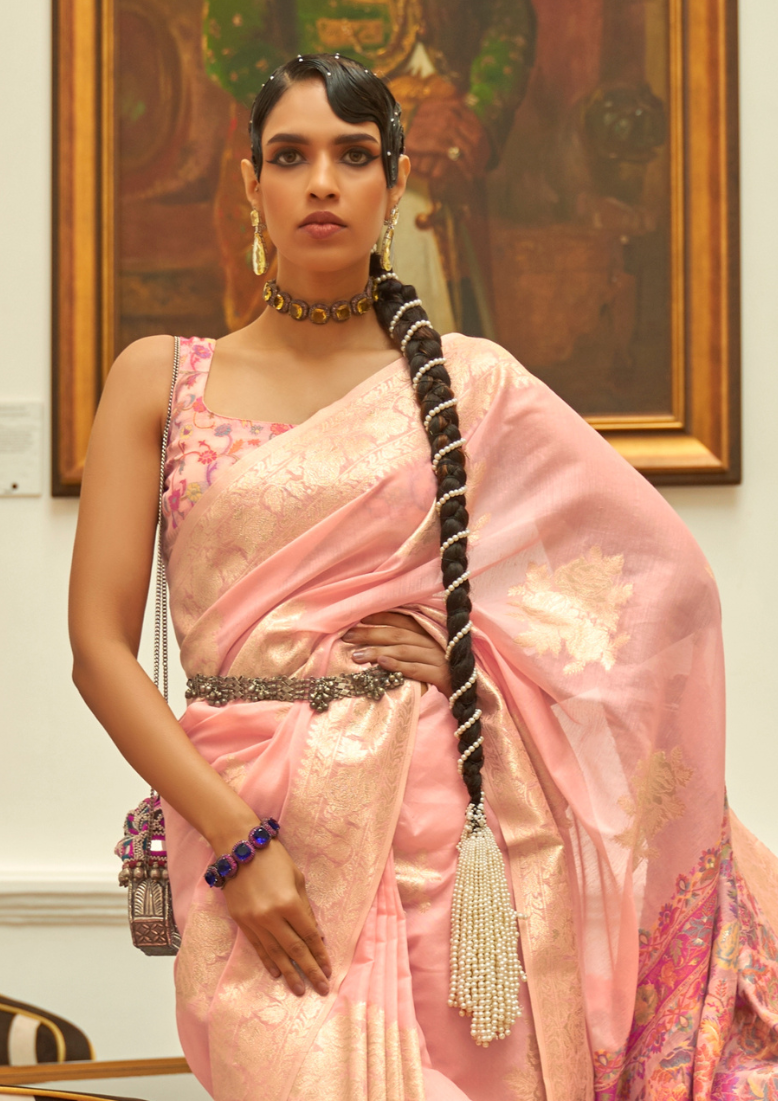 Light Peach Modal silk  Pashmina Pallu Saree
