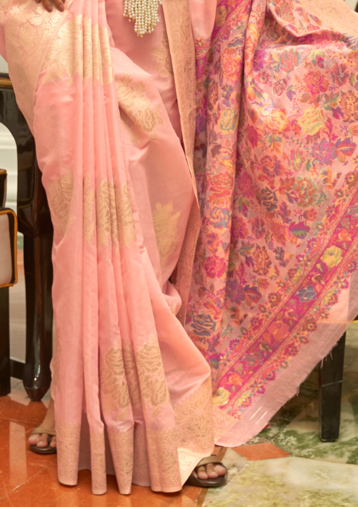 Light Peach Modal silk  Pashmina Pallu Saree