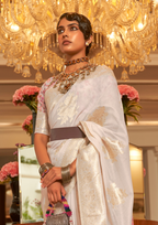 White and Gold Modal silk Pashmina Pallu Saree