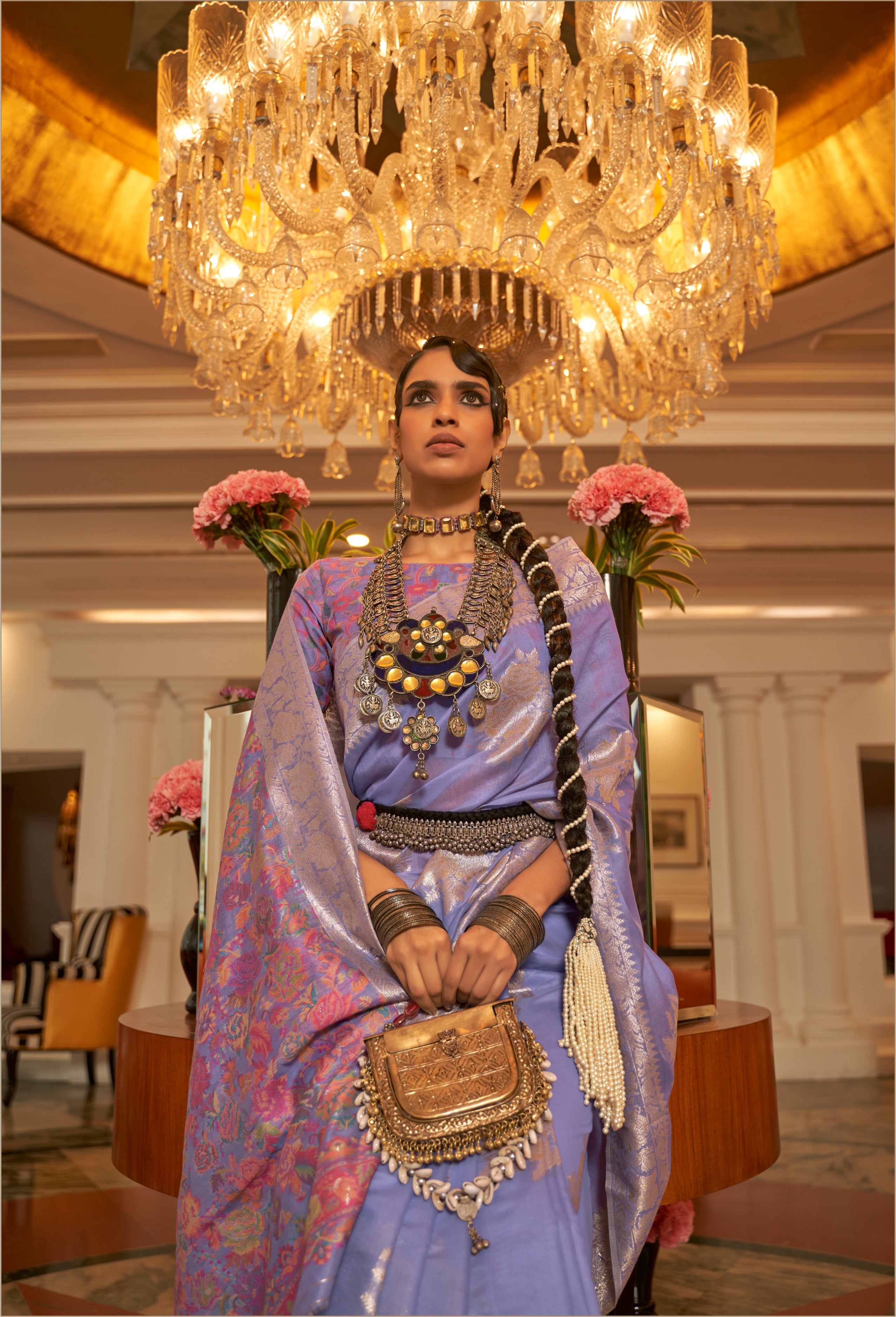 Lilac Modal silk  Pashmina Pallu Saree