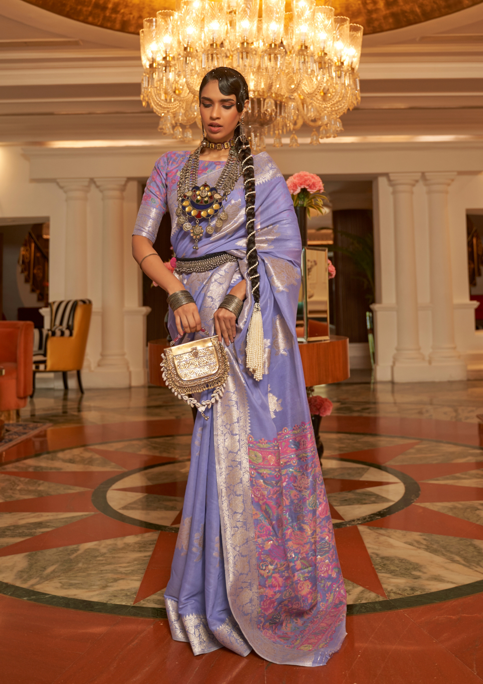 Lilac Modal silk  Pashmina Pallu Saree