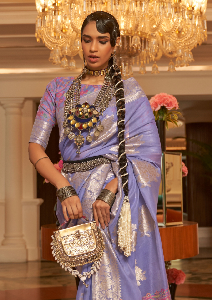 Lilac Modal silk  Pashmina Pallu Saree