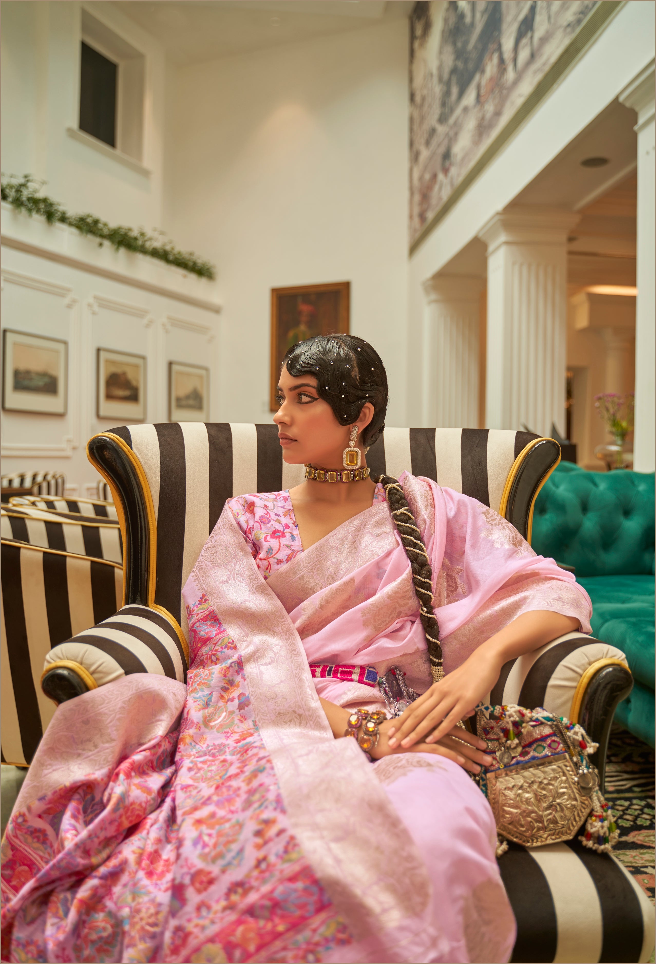Light Pink Modal Silk Pashmina Pallu Saree