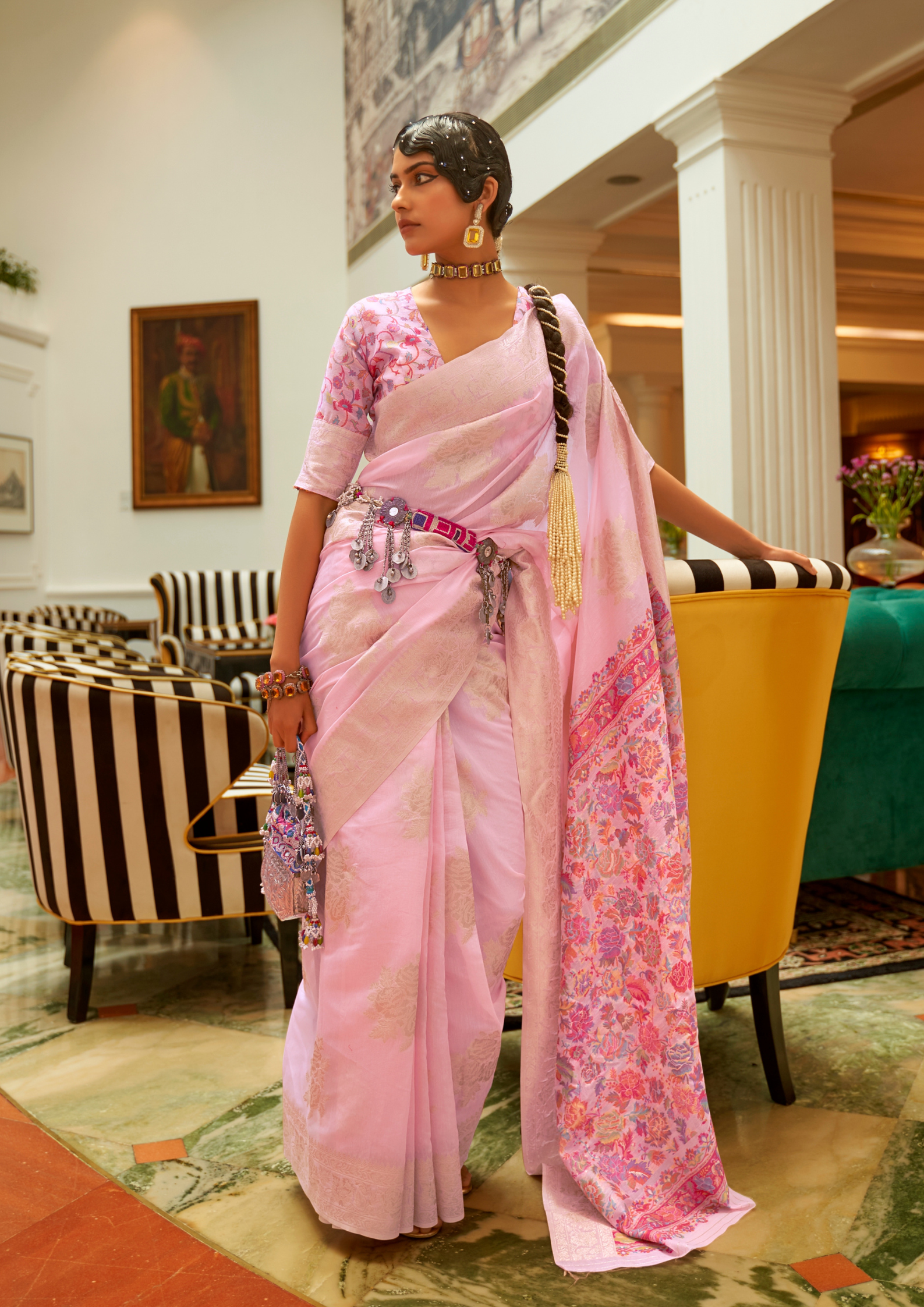 Light Pink Modal Silk Pashmina Pallu Saree