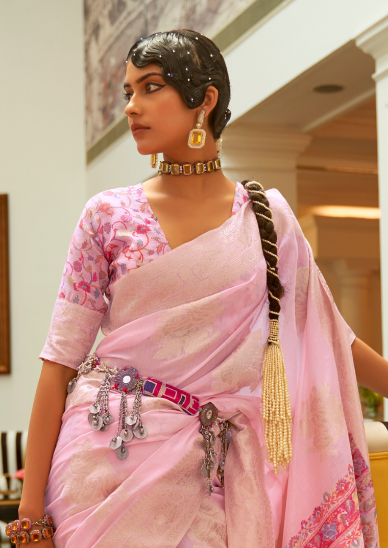 Light Pink Modal Silk Pashmina Pallu Saree