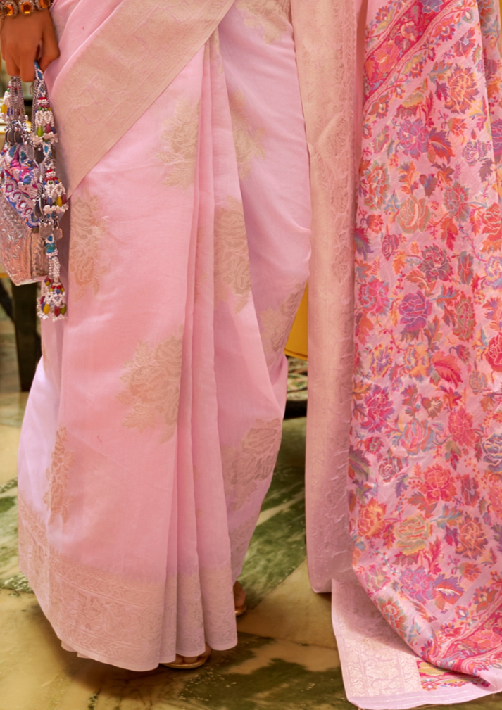Light Pink Modal Silk Pashmina Pallu Saree