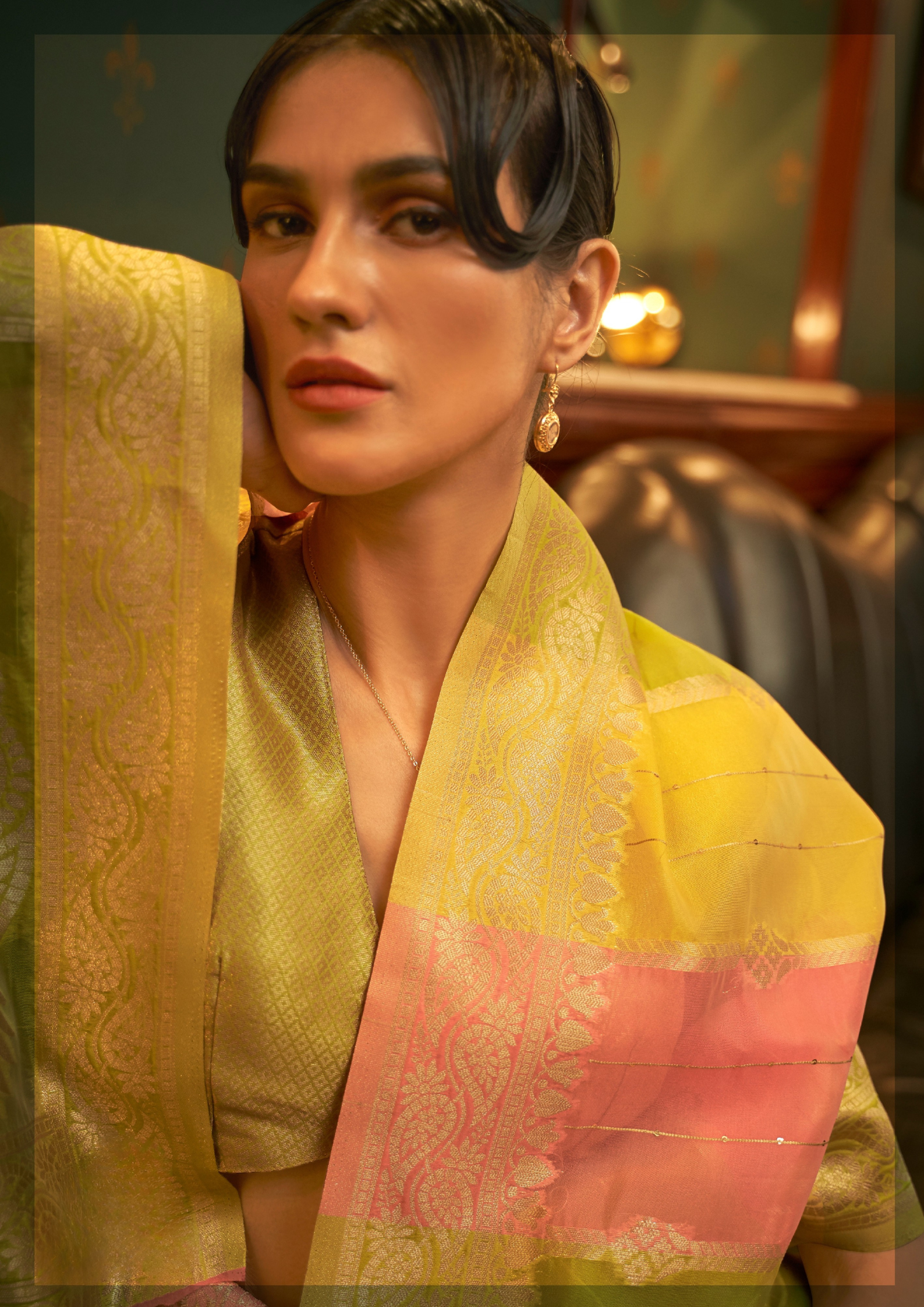 Yellow Organza Sequins Value Added Saree