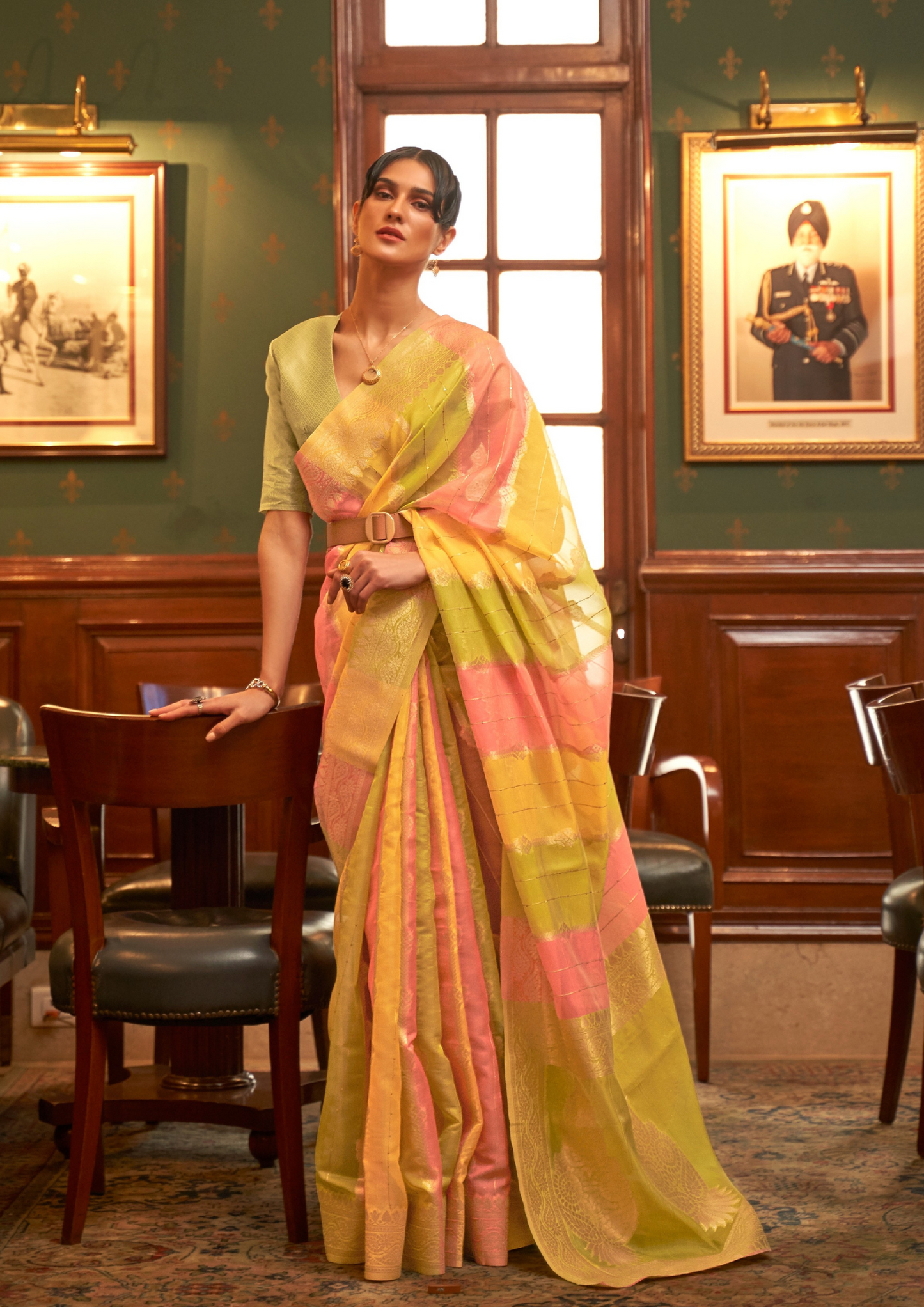 Yellow Organza Sequins Value Added Saree