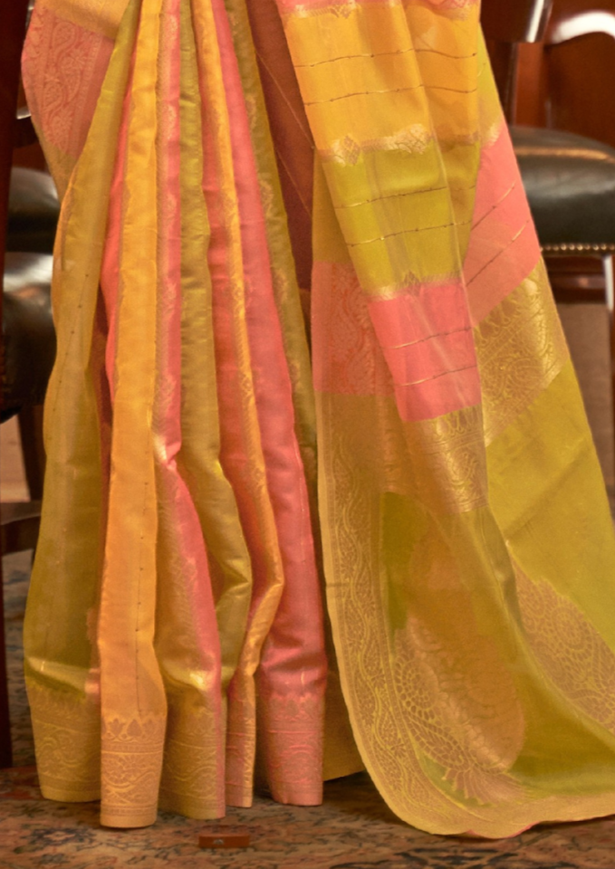 Yellow Organza Sequins Value Added Saree