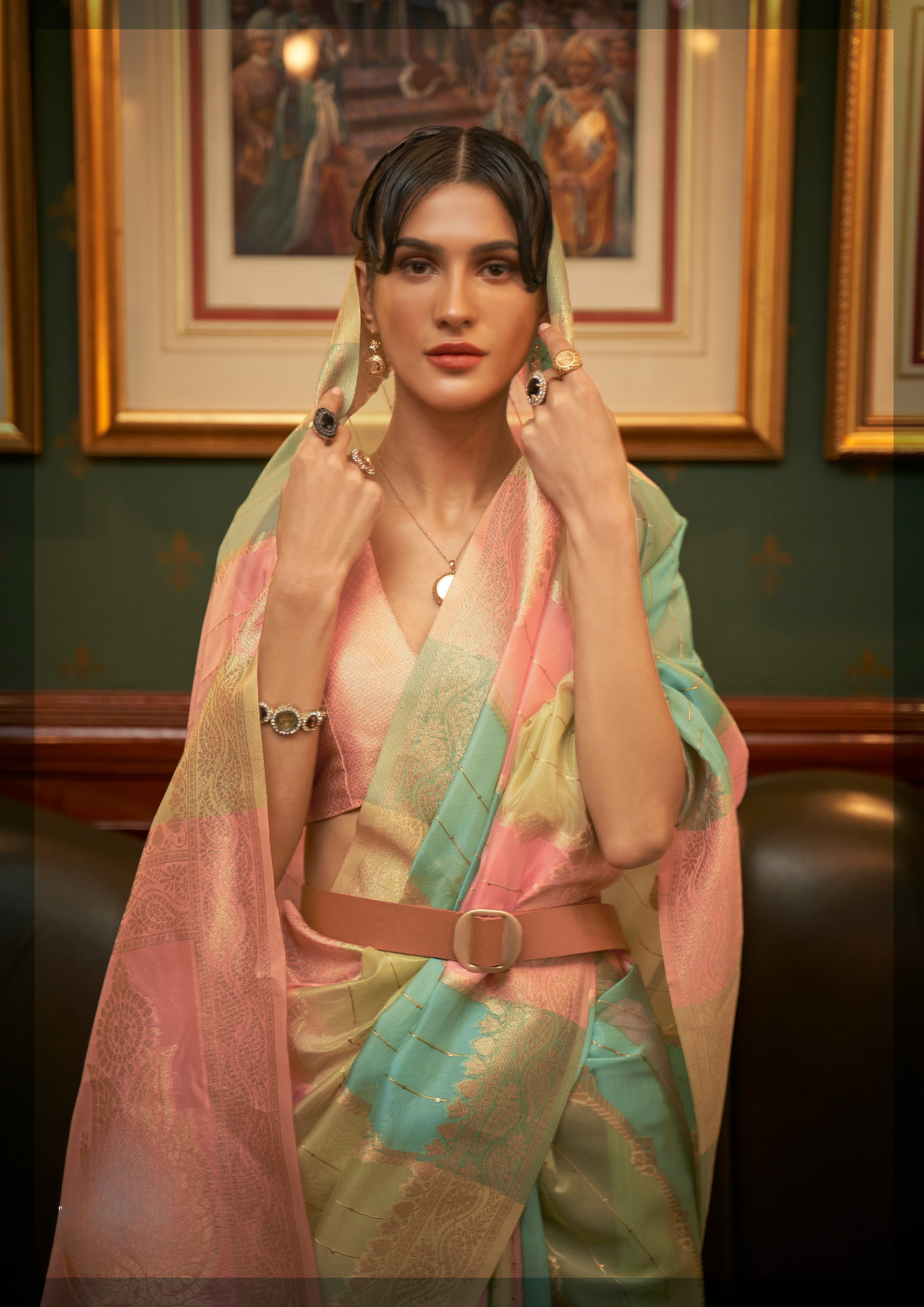 Pink Organza Sequins Value Added Saree