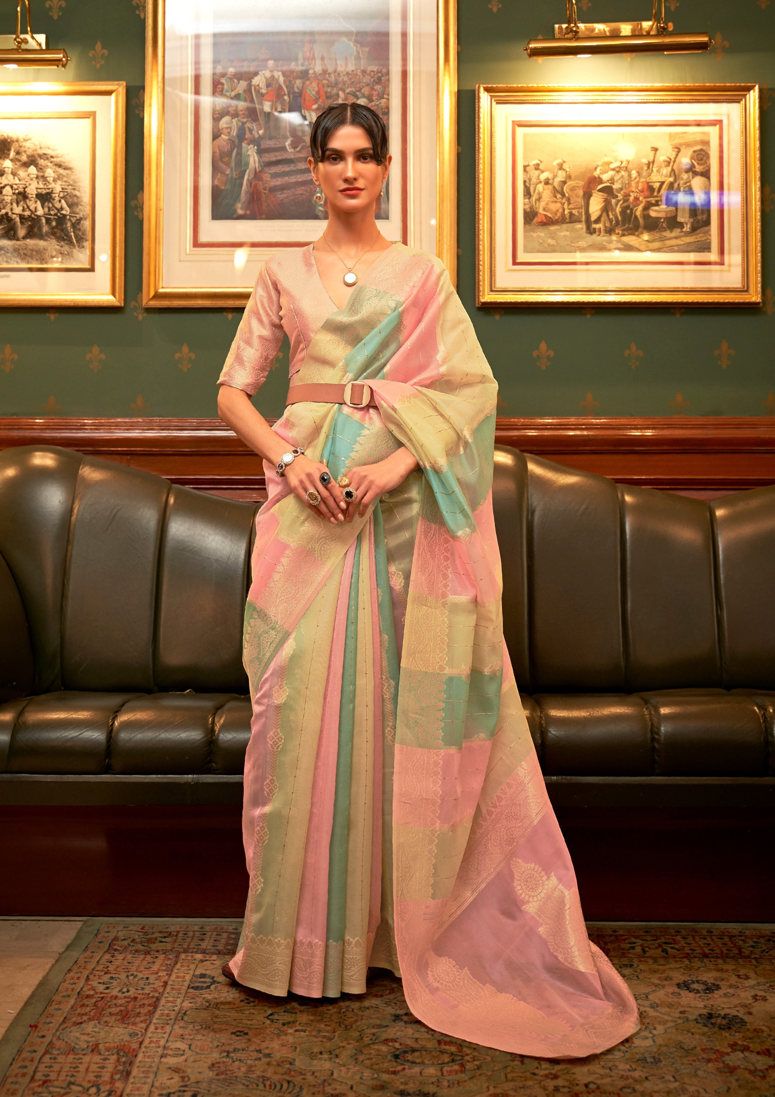 Pink Organza Sequins Value Added Saree