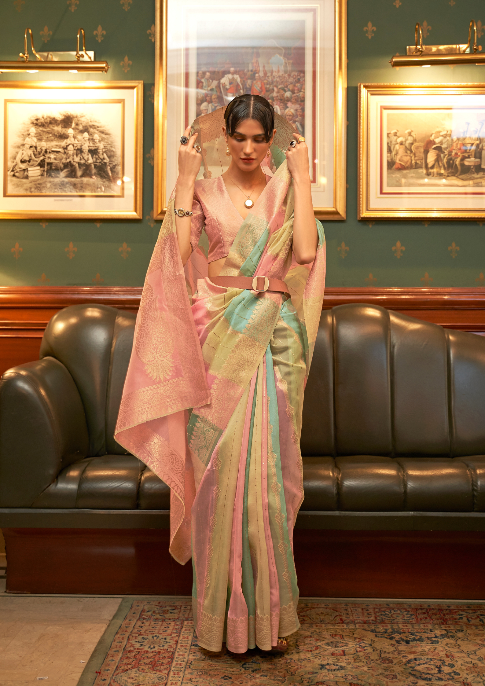 Pink Organza Sequins Value Added Saree