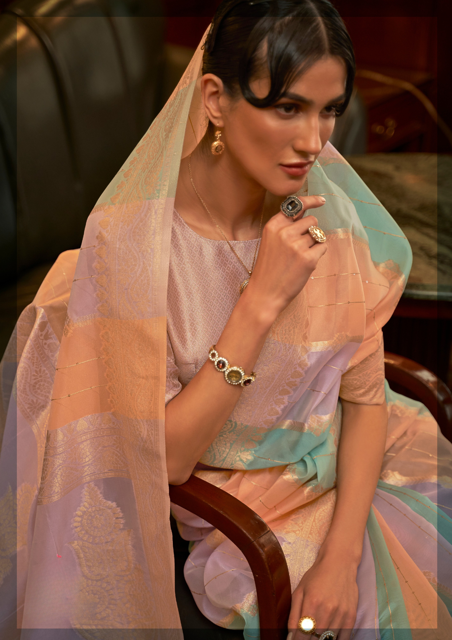 Lilac Organza Sequins Value Added Saree