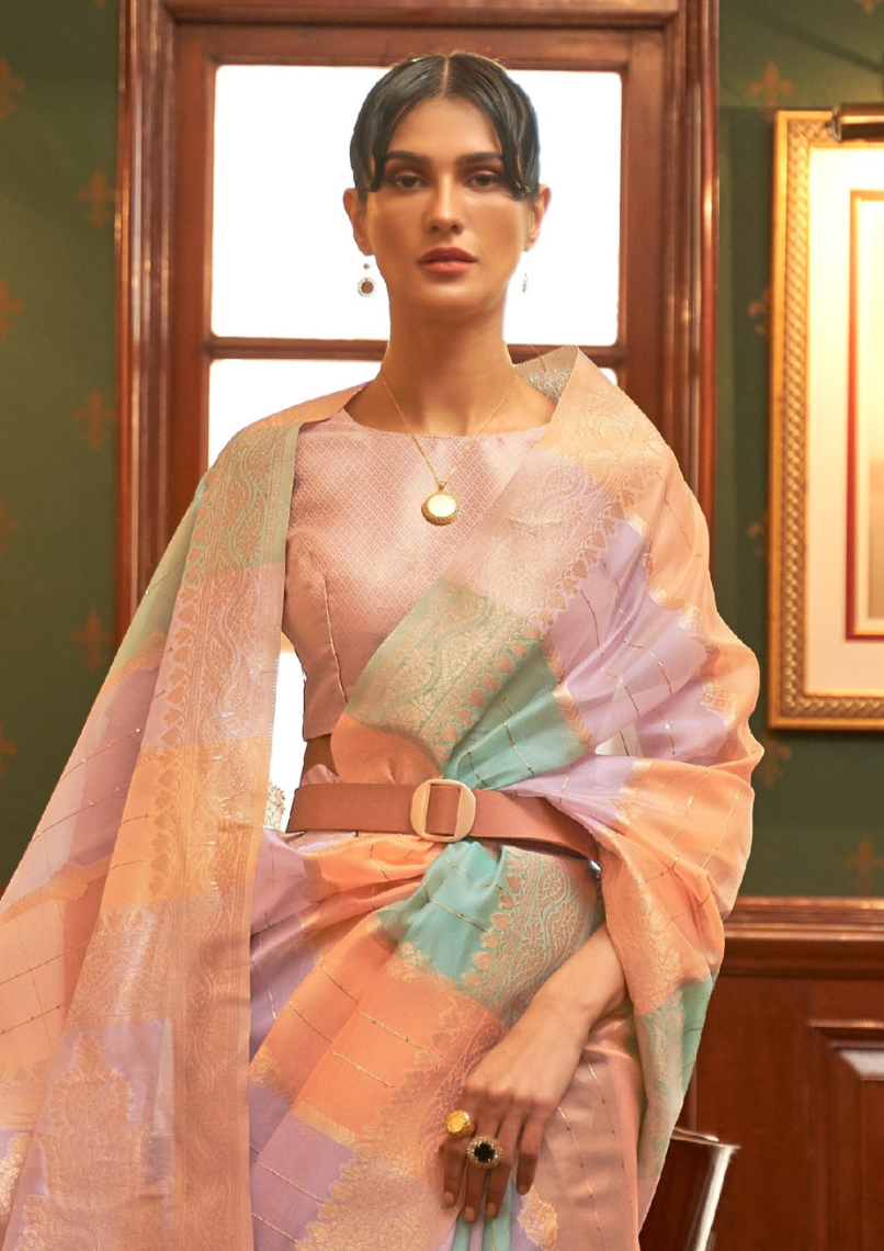 Lilac Organza Sequins Value Added Saree