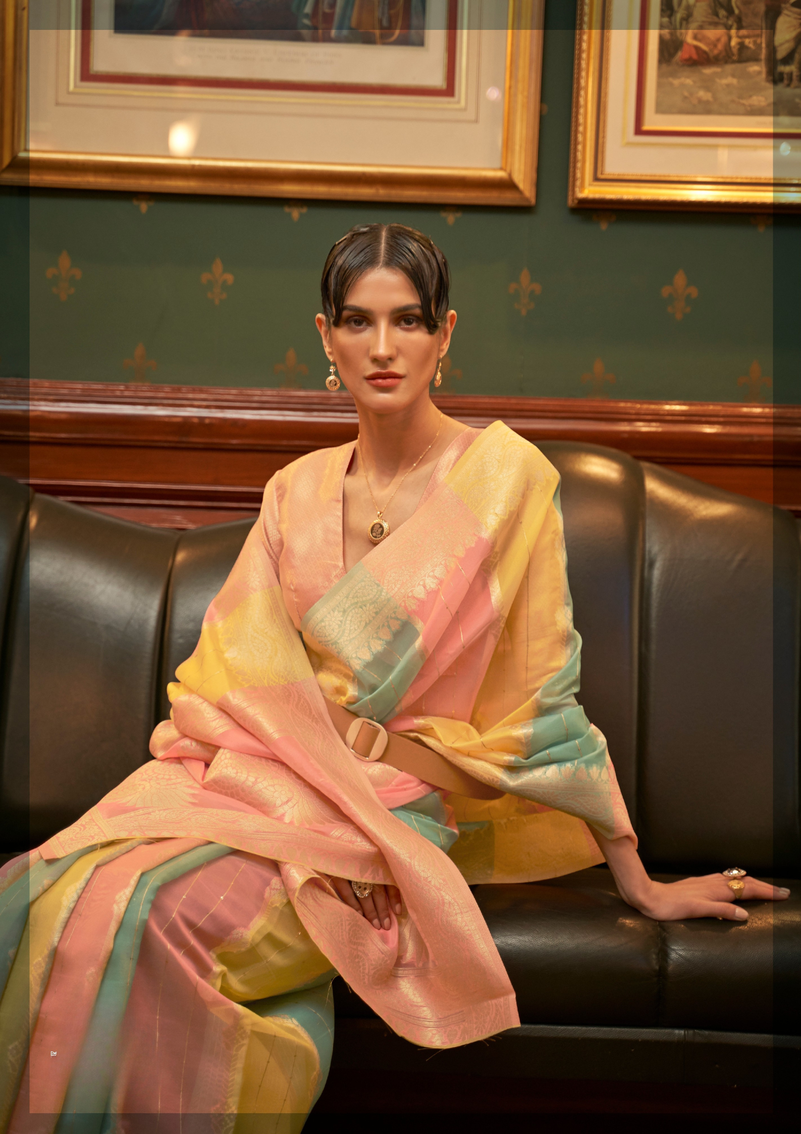 Peach Organza Sequins Value Added Saree