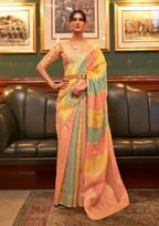 Peach Organza Sequins Value Added Saree