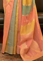 Peach Organza Sequins Value Added Saree