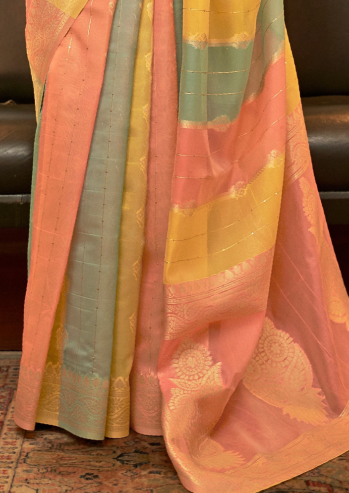 Peach Organza Sequins Value Added Saree