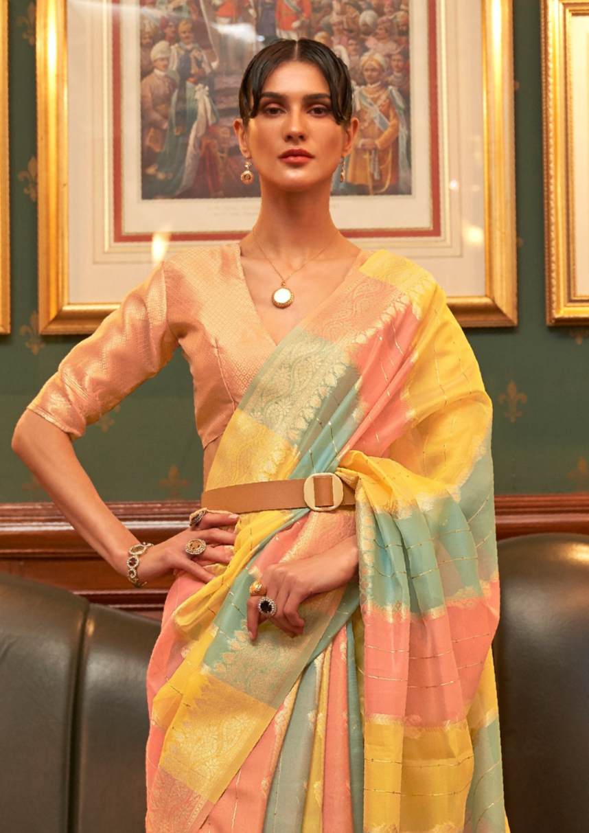 Peach Organza Sequins Value Added Saree