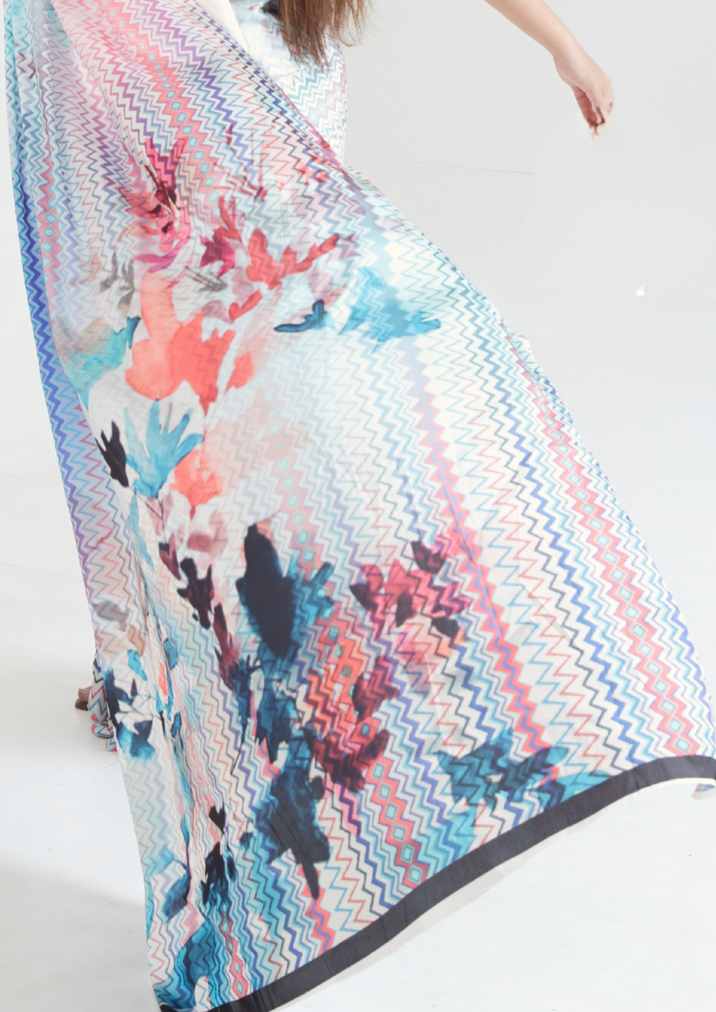 White Digital Print Saree