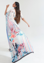 White Digital Print Saree