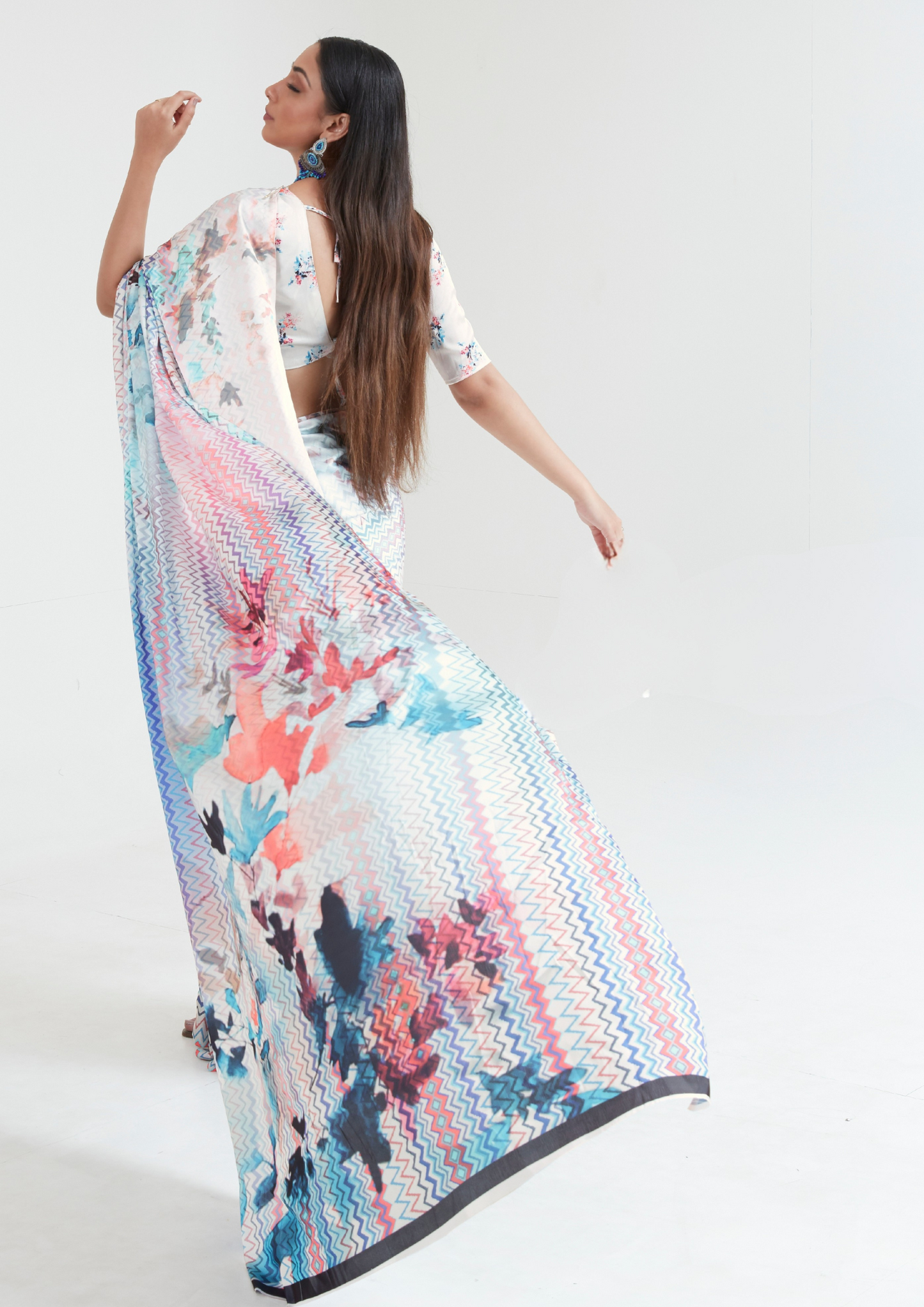 White Digital Print Saree