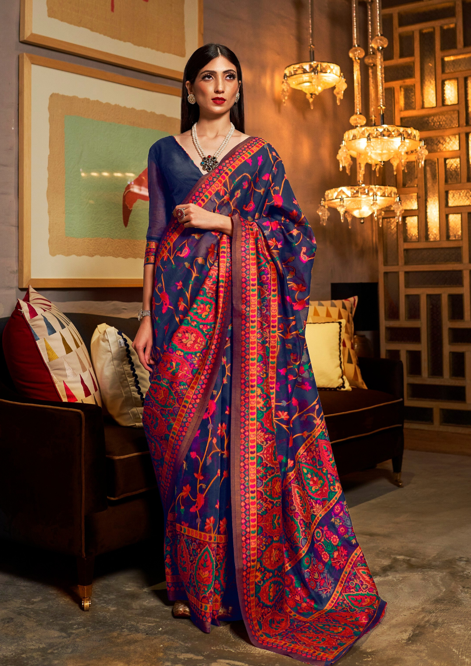Blue Pashmina Modal Silk Saree