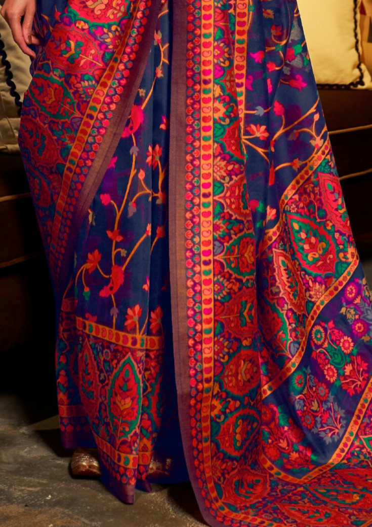 Blue Pashmina Modal Silk Saree
