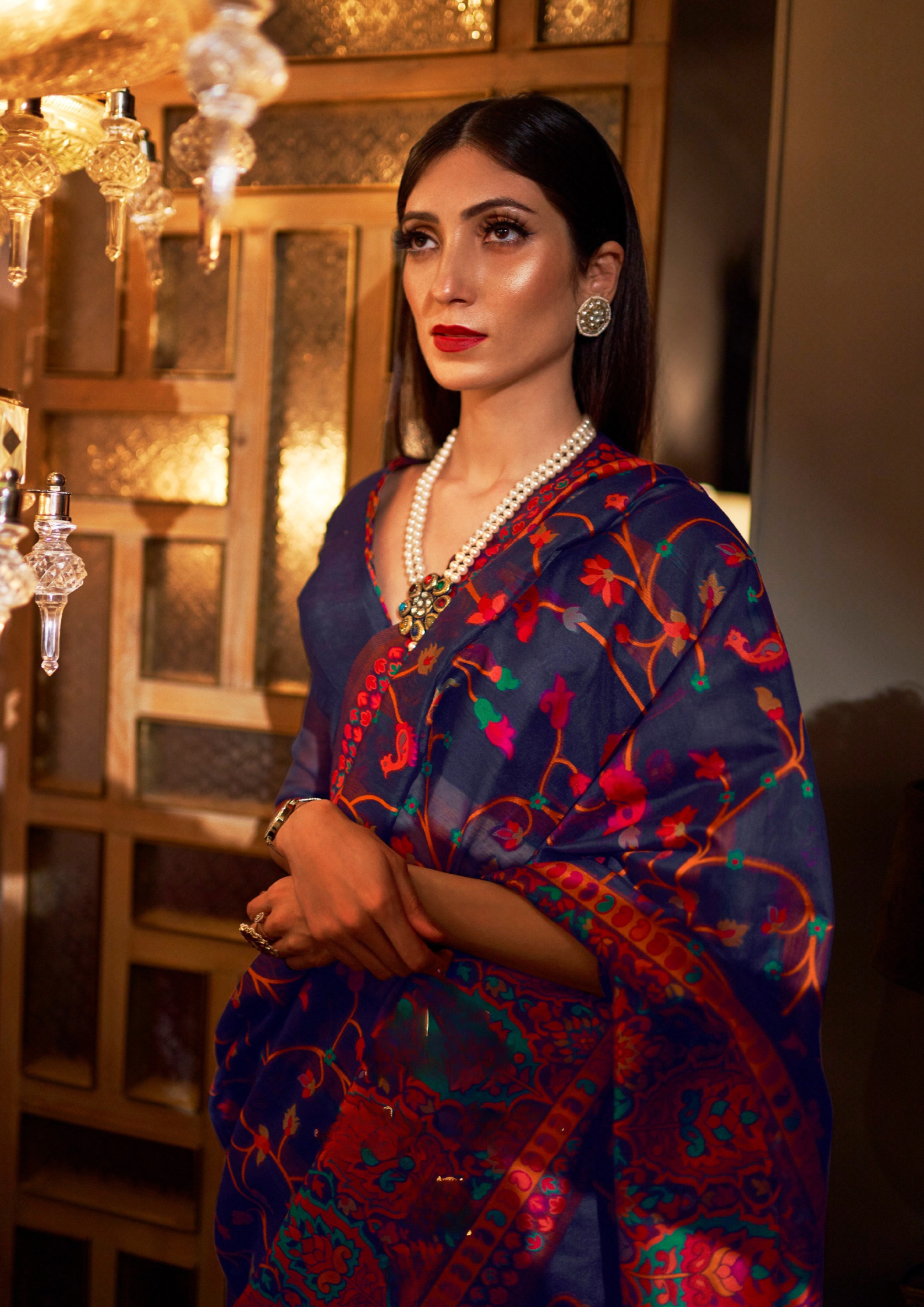 Blue Pashmina Modal Silk Saree